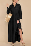 Chouyatou Women's Casual Long Sleeve Button Down Shirt Dress Elegant Pleated Flowy Swing Maxi Dress
