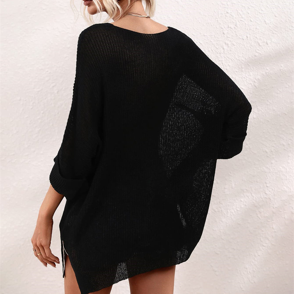 Chouyatou Women's Spring Oversized Short Sleeve Crochet Sweater Top Beach Summer T-Shirt