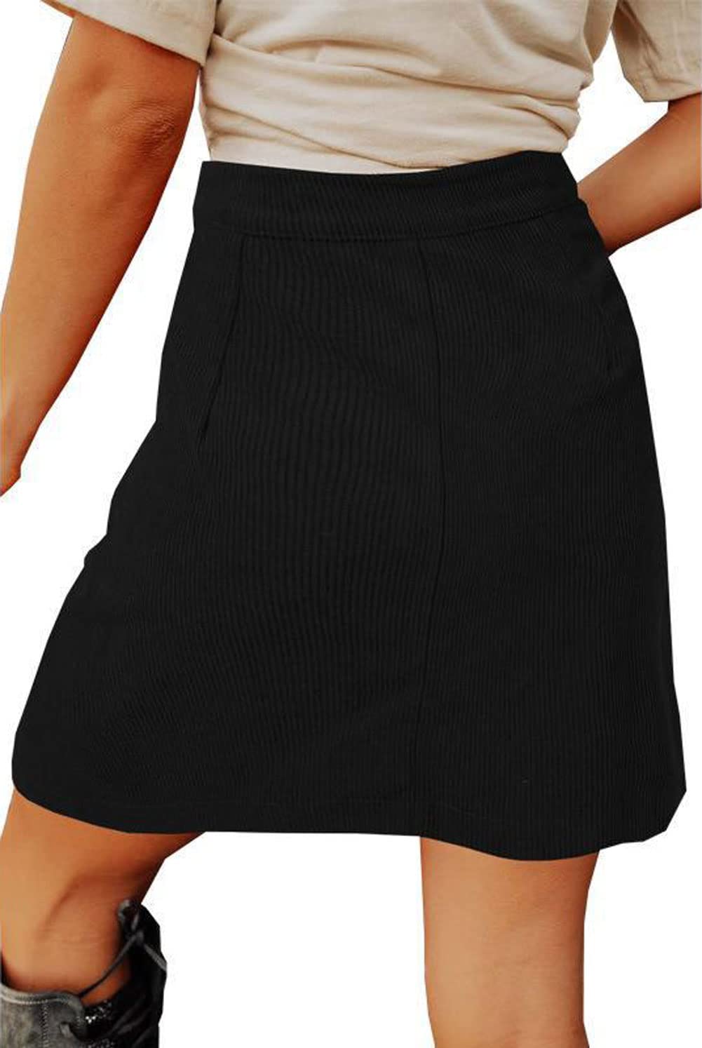 Chouyatou Women Corduroy Skirt Suede Pencil Skirt Office High Waist Button Bodycon Skirt Knee Length