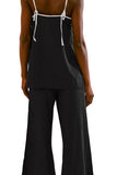 Chouyatou Womens 2 Piece Outfits Cotton Linen Set Spaghetti Strap Cami Top and Wide Leg Pants Matching Sets