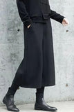 Chouyatou Women's Fall Wool Blend Culottes Capri Cropped Pants Elastic High Waist Wide Leg Palazzo Trouser