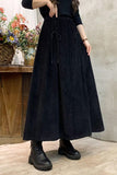 Chouyatou Women's Corduroy Maxi Skirt Elastic High Waist Drawstring Tie Front A-Line Pleated Long Skirt with Pockets