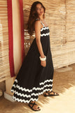 Chouyatou Women's Rickrack Trim Spaghetti Strap Square Neck Tank Maxi Dress Sleeveless Long Beach A-Line Sundress