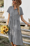 Chouyatou Women's Summer Flutter Sleeve Midi Long Gingham Dress Plaid Button Down Shirt Dress