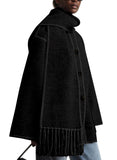 Chouyatou Womens Winter Wool Coats Embroidered Button Down Woolen Blend Trench Coat with Tassel Scarf