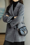 Chouyatou Women Wool Coat Peacoat Jacket Thick Loose Double Breasted Pea Coat Woolen Winter Overcoat