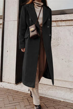 Chouyatou Women's Double Breasted Wool Coat Notched Lapel Collar Winter Pea Coat Overcoat Long Jackets