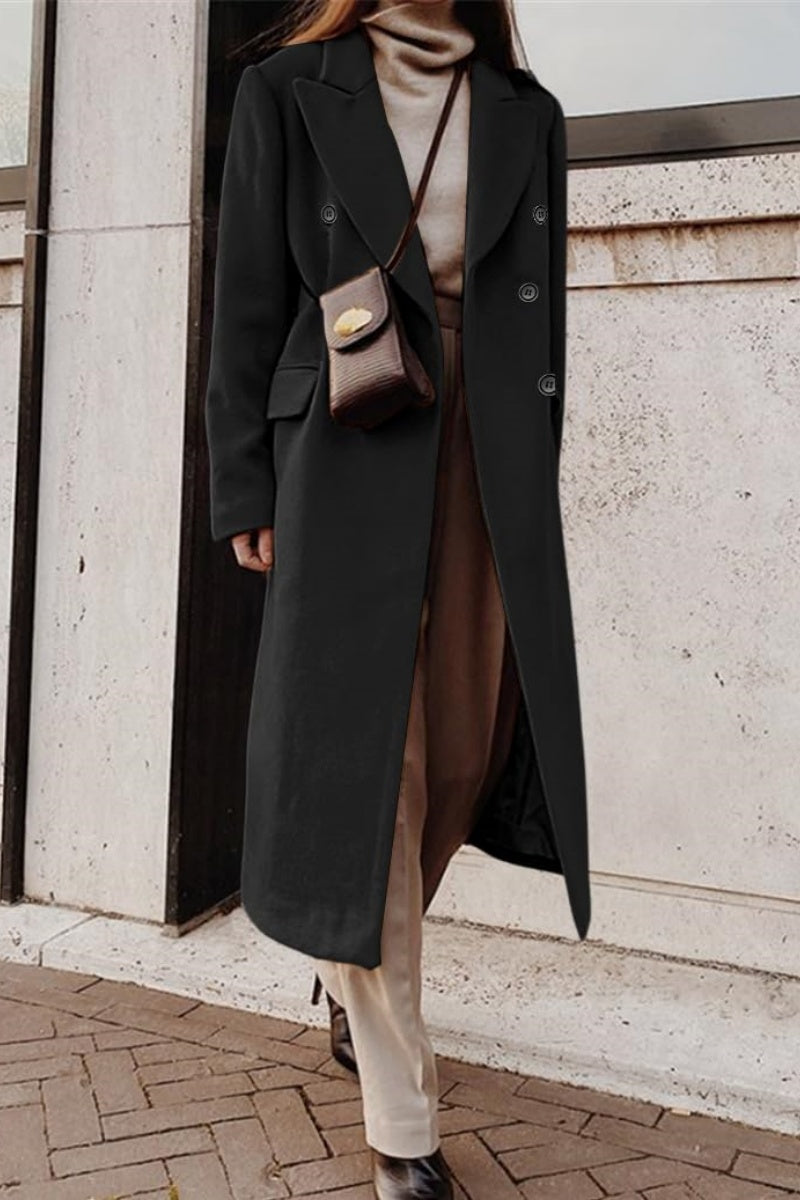 Chouyatou Women's Double Breasted Wool Coat Notched Lapel Collar Winter Pea Coat Overcoat Long Jackets