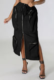 Chouyatou Women's Vintage 90s Drawstring Stretchy Zipper Muti-Pockets Pencil Long Cargo Skirt