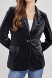 Chouyatou Women 1 Button Fitted Velvet Blazer Jacket Business Suit Jacket Work Office Notched Collar