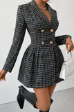 Chouyatou Women's 2024 Fall Plaid Tweed Dress Notched Lapel Double Breasted Elegant A Line Mini Jackie Dress