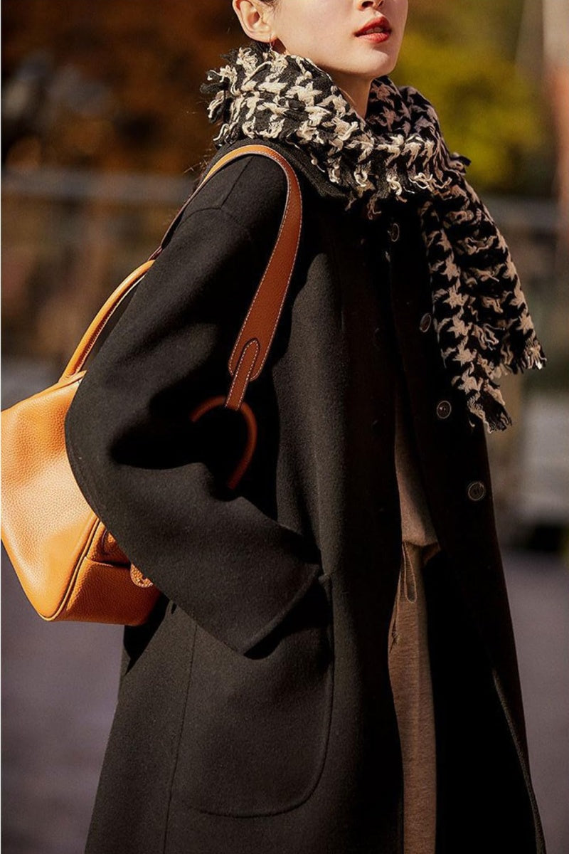 Chouyatou Women's Winter Wool Coat Single Breasted Business Casual Midi Long Winter Trench Coat