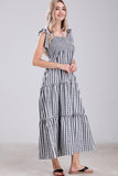 Chouyatou Women's 2024 Summer Boho Plaid Smocked Dress Spaghetti Strap Square Neck A Line Tiered Long Maxi Dress