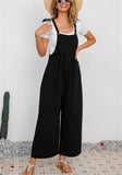 Chouyatou Women's Summer Wide Leg Bib Linen Overalls Palazzo Pants Casual Linen Jumpsuits