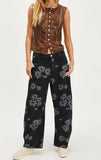 Chouyatou Women Y2k Distressed Barrel Jeans Baggy Wide Leg Jeans Floral Printed Boyfriend Patchwork Denim Pants