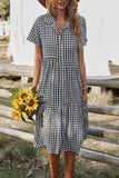 Chouyatou Women's Summer Flutter Sleeve Midi Long Gingham Dress Plaid Button Down Shirt Dress