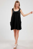 Chouyatou Womens Summer Sleeveless Mini Dress U Neck Backless Flowy Short Dress Casual Beach Sundress with Pockets