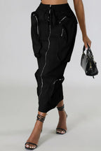Chouyatou Women's Vintage 90s Drawstring Stretchy Zipper Muti-Pockets Pencil Long Cargo Skirt