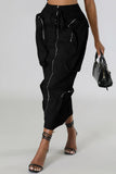 Chouyatou Women's Vintage 90s Drawstring Stretchy Zipper Muti-Pockets Pencil Long Cargo Skirt