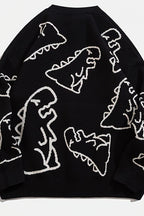 Chouyatou Women's Dinosaur Graphic Sweaters Cartoon Kwaii Knit Crewneck Long Sleeve Oversized Pullover Jumpers