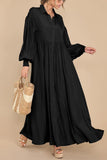 Chouyatou Women's Casual Long Sleeve Button Down Shirt Dress Elegant Pleated Flowy Swing Maxi Dress