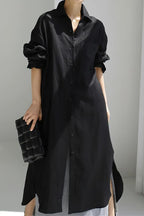 Chouyatou Women's Spring Button Down Cotton Shirt Dress Summer Flowy Side Slit Maxi Shift Dress