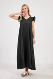 Chouyatou Womens Long Denim Dress Casual Loose Fit Ruffle Sleeveless V-Neck Jean Maxi Dresses for Women 2025