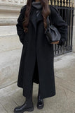 Chouyatou Women's Winter Double Breasted Wool Coat Long Sleeve Notch Lapel Midi Long Winter Trench Coat with Belt