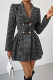 Chouyatou Women's 2024 Fall Plaid Tweed Dress Notched Lapel Double Breasted Elegant A Line Mini Jackie Dress