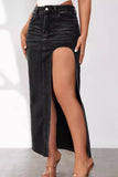 Chouyatou Women's Sexy High Split Slim Fit Maxi Long Pencil Denim Jean Skirt