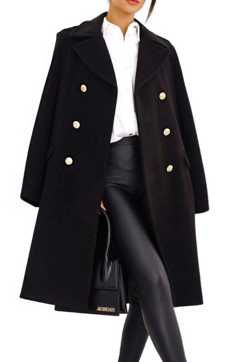 Chouyatou Women's Winter Jacket Double-Breasted Wool Blend Warm Long Trench Coat