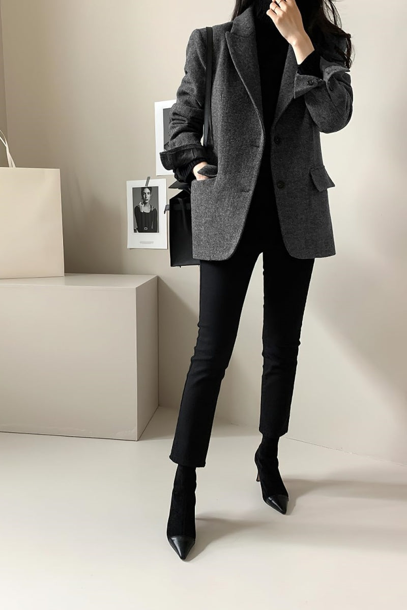 Chouyatou Womens Fall Winter Wool Blend Casual Business Blazer Jacket Single Breasted Dressy Work Coat