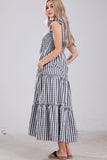 Chouyatou Women's 2024 Summer Boho Plaid Smocked Dress Spaghetti Strap Square Neck A Line Tiered Long Maxi Dress