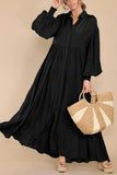 Chouyatou Women's Casual Long Sleeve Button Down Shirt Dress Elegant Pleated Flowy Swing Maxi Dress