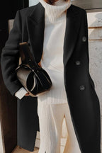 Chouyatou Women's Double Breasted Wool Coat Notched Lapel Collar Winter Pea Coat Overcoat Long Jackets