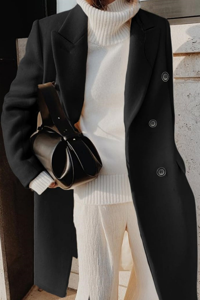 Chouyatou Women's Double Breasted Wool Coat Notched Lapel Collar Winter Pea Coat Overcoat Long Jackets