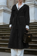 Chouyatou Womens Faux Suede Long Trench Coat Notched Lapel Double Breasted Pea Coat Overcoat with Belt