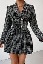 Chouyatou Women's Fall Plaid Tweed Dress Notched Lapel Double Breasted Elegant A Line Mini Jackie Dress