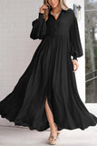 Chouyatou Women's Casual Long Sleeve Button Down Shirt Dress Elegant Pleated Flowy Swing Maxi Dress