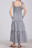 Chouyatou Women's 2024 Summer Boho Plaid Smocked Dress Spaghetti Strap Square Neck A Line Tiered Long Maxi Dress