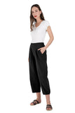 Chouyatou Women's Cropped Harem Pants Elastic Waist Casual Loose Fit Cotton Linen Capris with Pockets