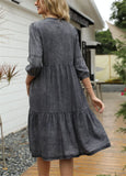 Chouyatou Women's Vintage Washed Loose Fit 3/4 Sleeve Tiered Babydoll Mini Denim Jean Dress