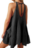 Chouyatou Womens Summer Sleeveless Mini Dress U Neck Backless Flowy Short Dress Casual Beach Sundress with Pockets