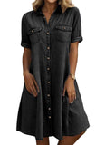 Chouyatou Women's Summer Short Sleeve Denim Shirt Dress Business Casual Button Down Midi Long Jean Dress