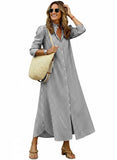 CHOUYATOU Women's Summer 3/4 Sleeve Striped Maxi Long Shirt Dress Boho Ruffled Button Down Beach Dress