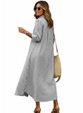 CHOUYATOU Women's Summer 3/4 Sleeve Striped Maxi Long Shirt Dress Boho Ruffled Button Down Beach Dress