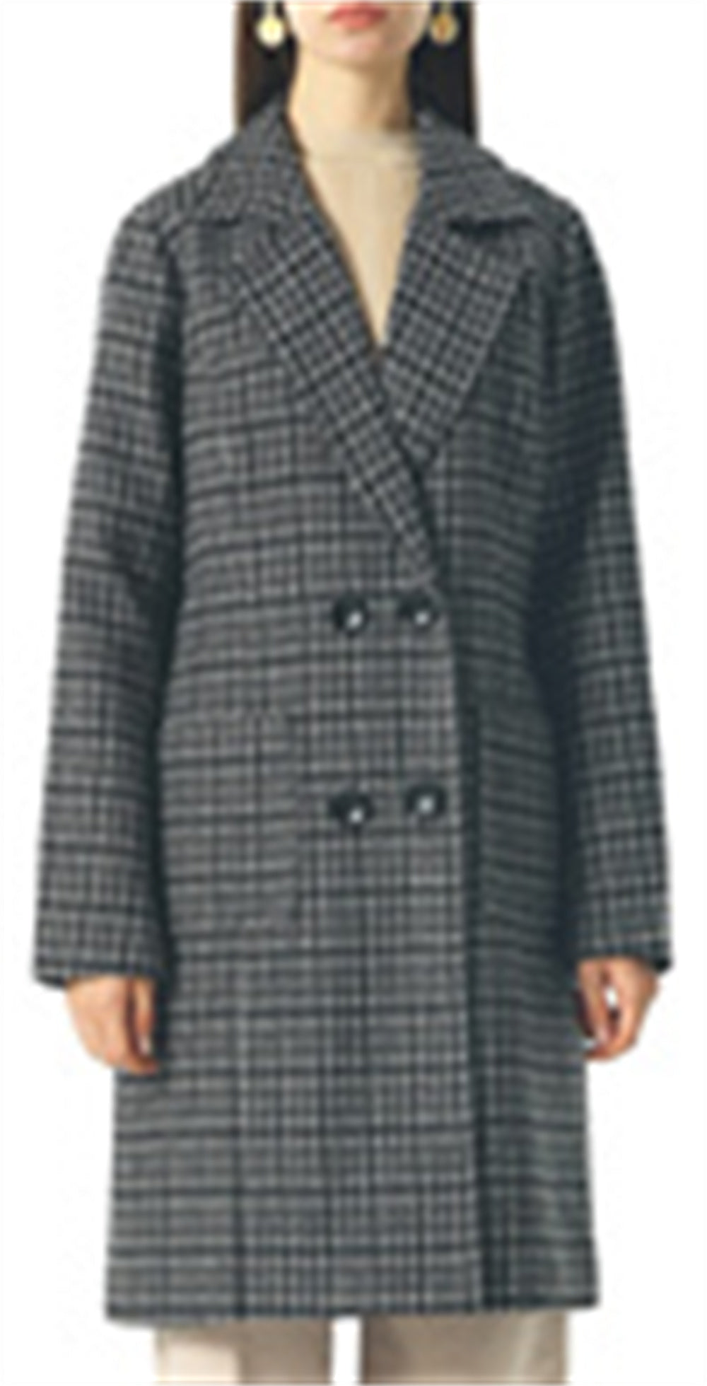 Chouyatou Women Elegant Notched Collar Double Breasted Wool Blend Over Coat