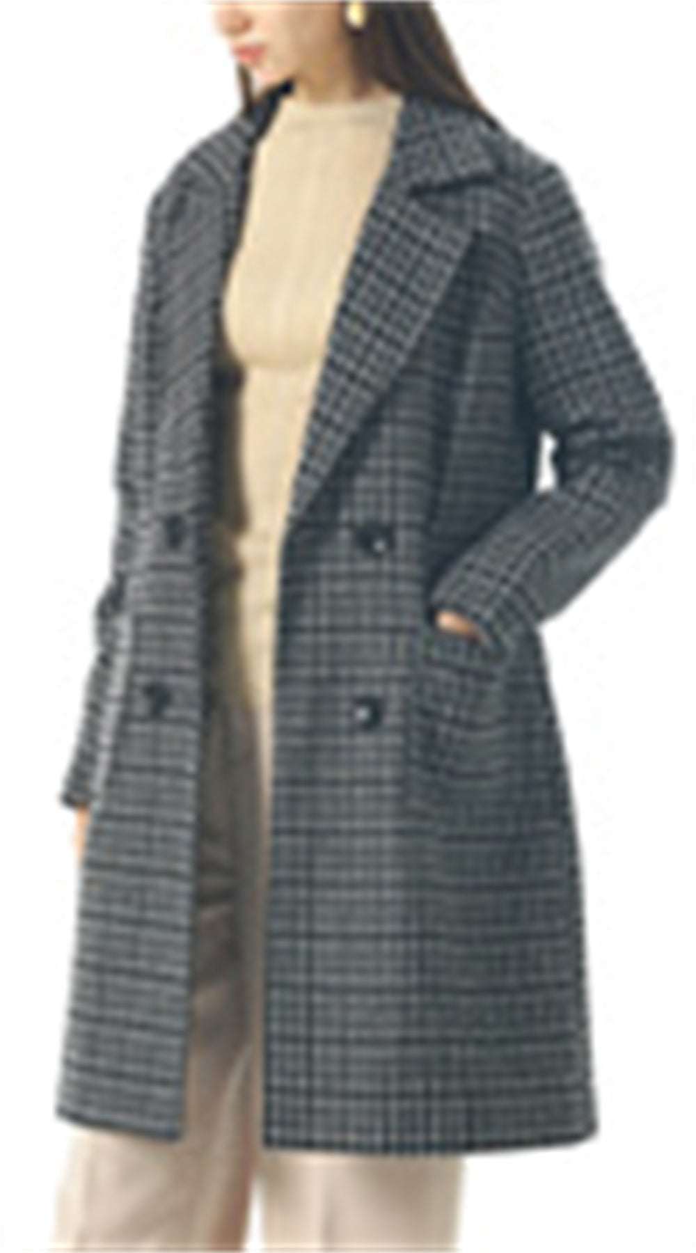 Chouyatou Women Elegant Notched Collar Double Breasted Wool Blend Over Coat