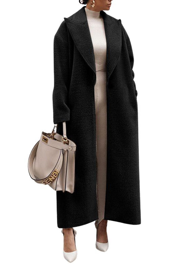 Chouyatou Women's Winter Casual Wool Blend Overcoat Notch Lapel Single Breasted Belted Long Wool Coat
