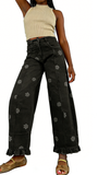 CHOUYATOU Barrel Jeans Women 2026 Floral Print Wide Leg Jeans Y2k Patchwork Baggy Boyfriend Denim Pants